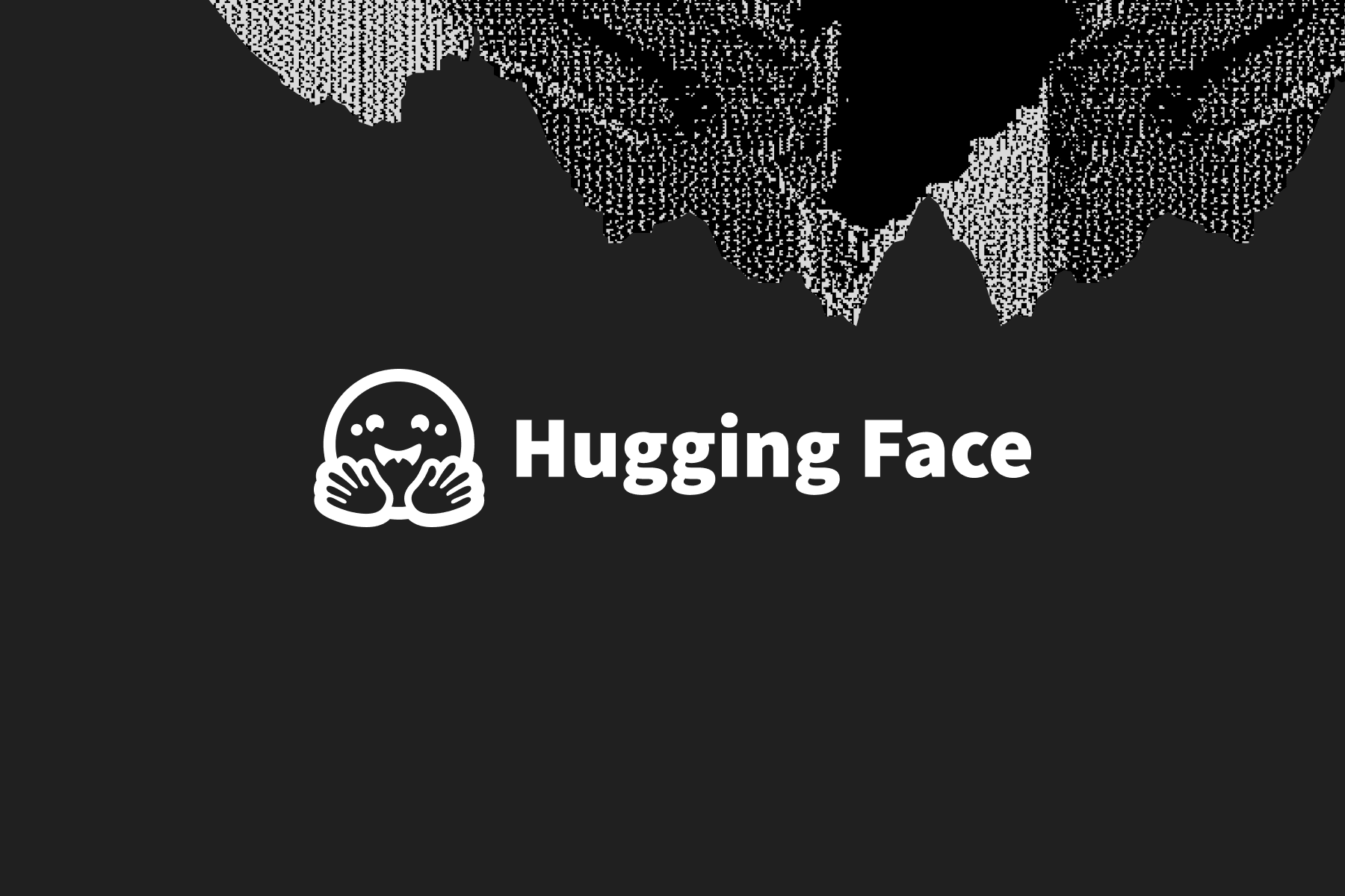 Hugging Face logo below a dithered grey and black rock terrain