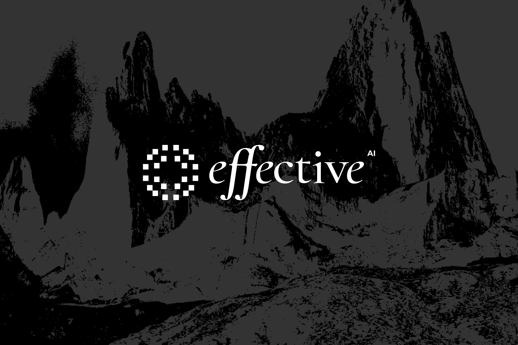 Effective AI logo over a dithered grey and black mountain terrain