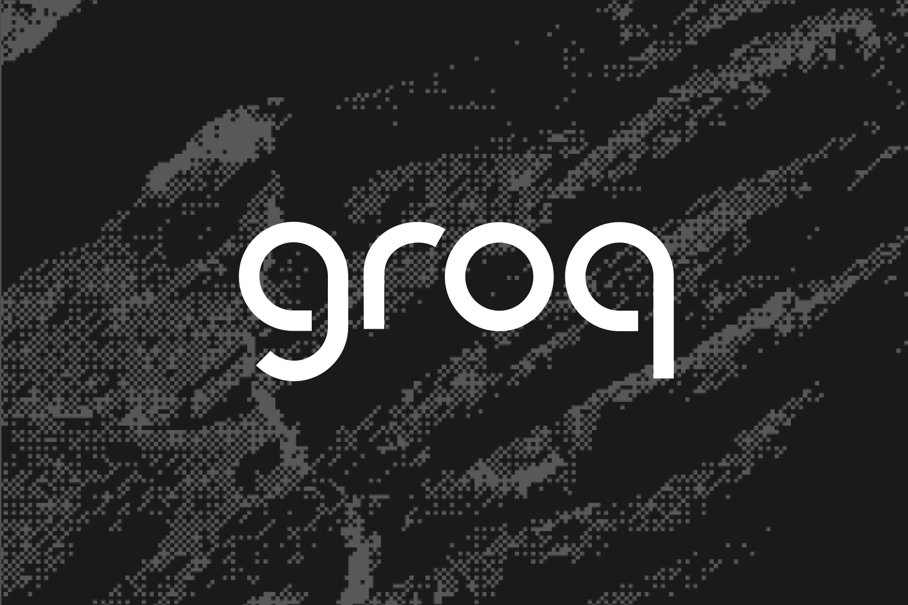 Groq logo over a dithered grey and black rock terrain